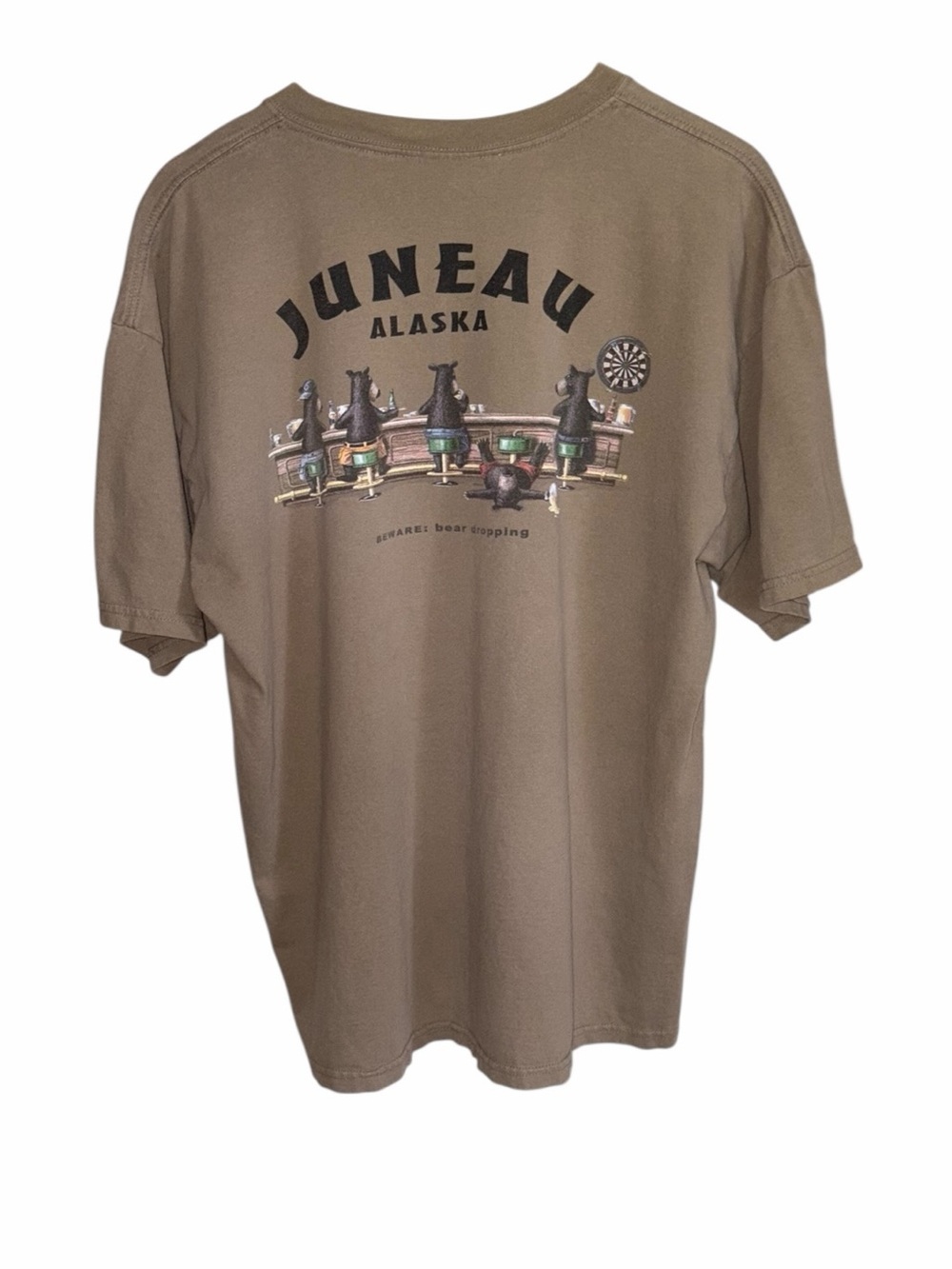 Juneau Alaska “Beware Bear Droppings”  Bar Graphic Tee - Brown Unisex